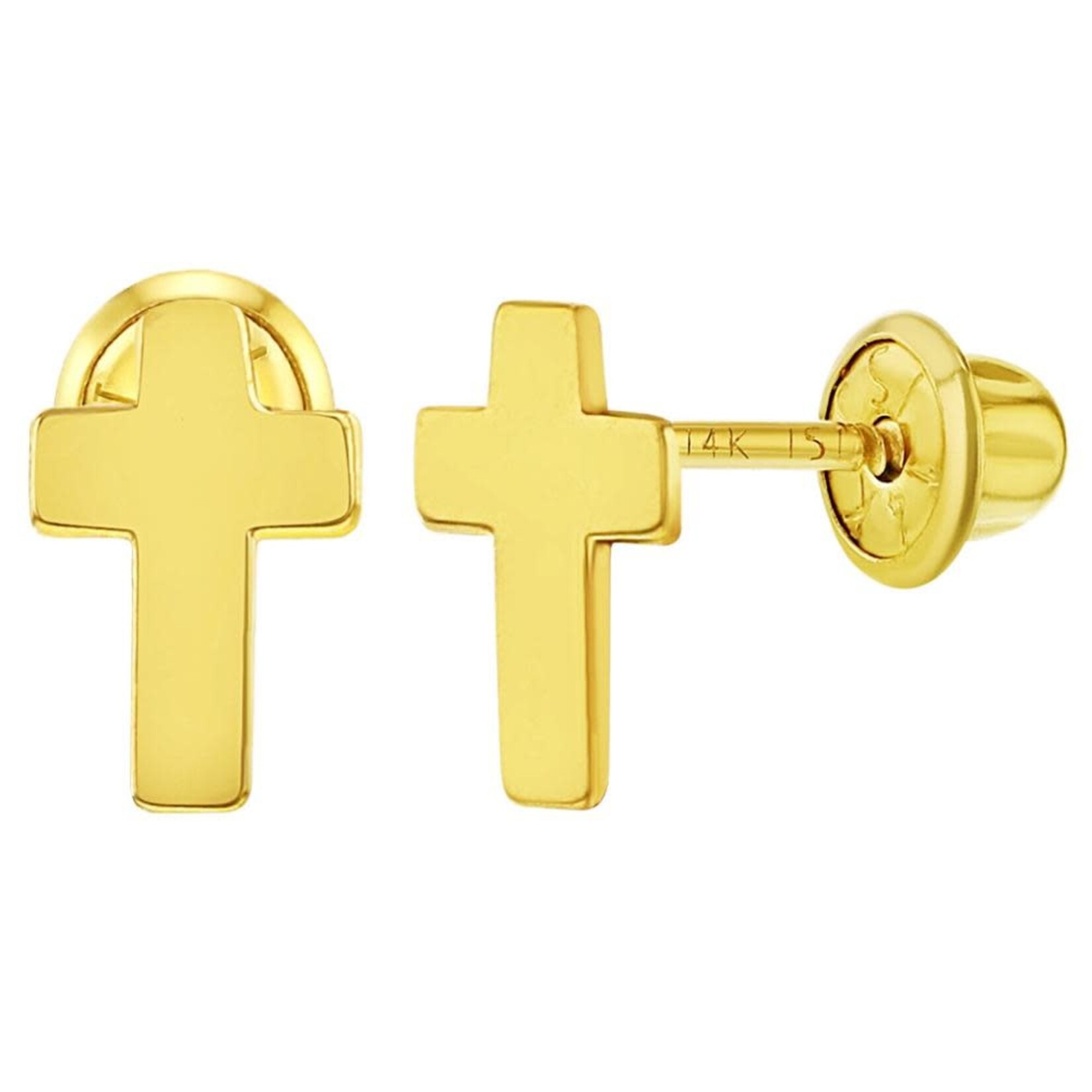 14K Yellow Gold Cross Screw Back Earrings Baby