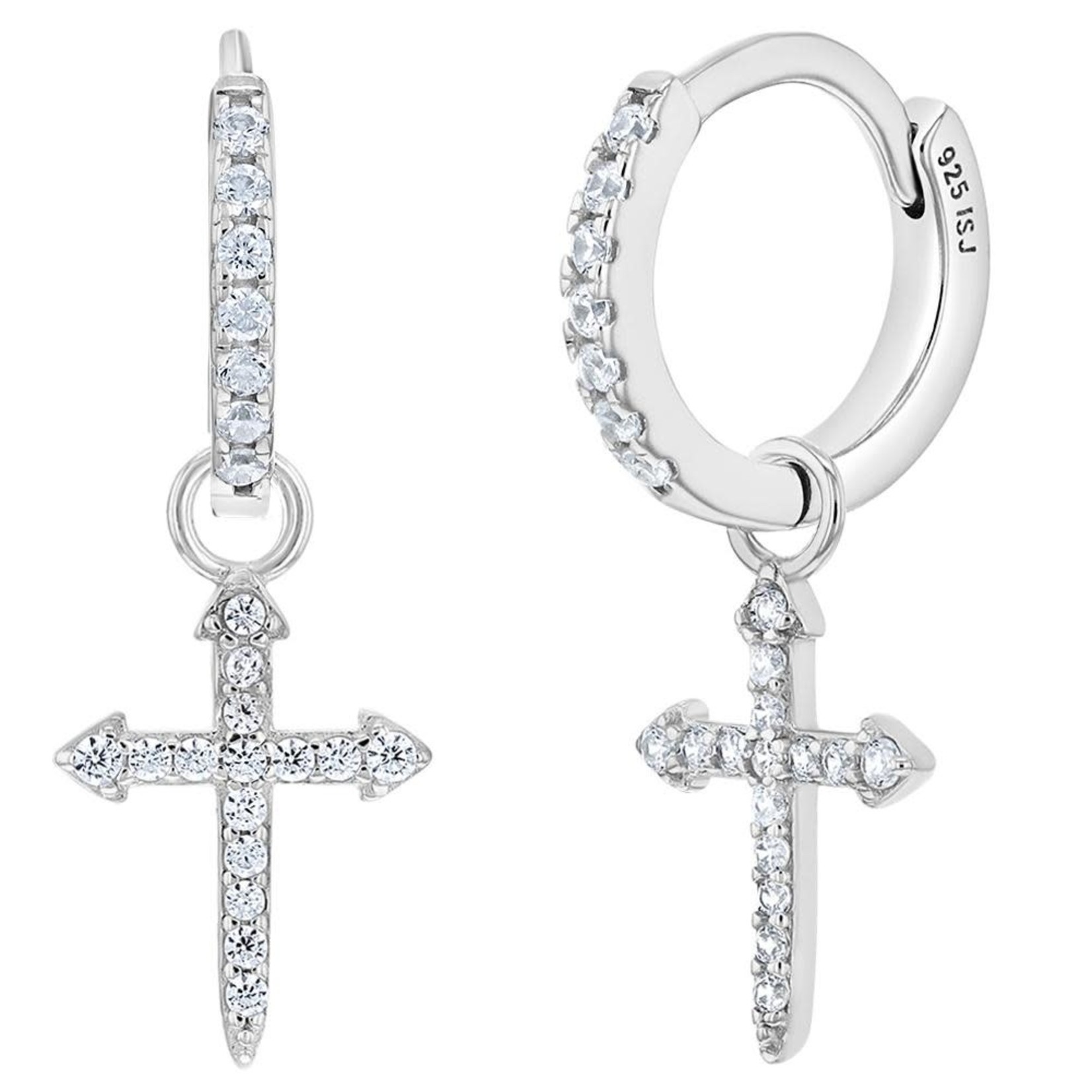 Sterling Silver Huggie Earrings with Cross