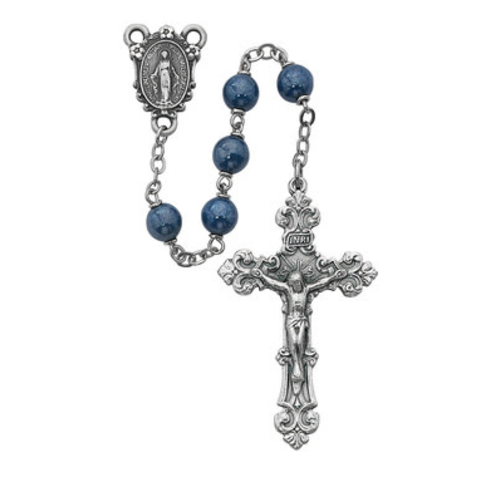 Round Blue Bead & Pewter Deluxe Rosary