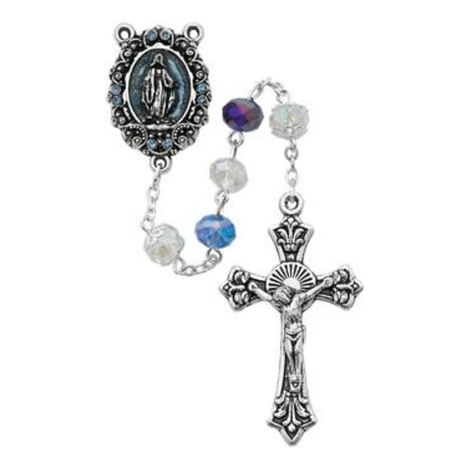 Blue Crystal and Pewter Deluxe Rosary