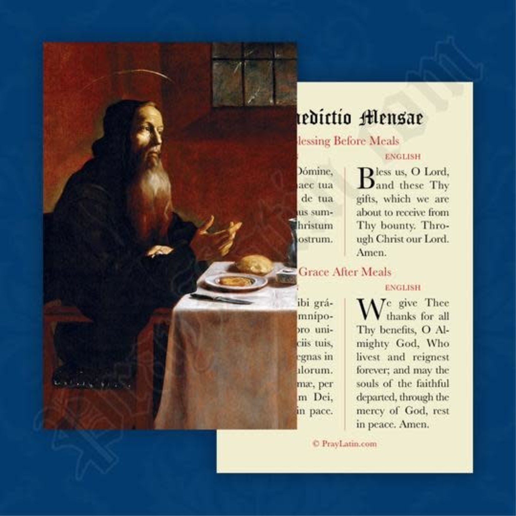 Latin-English Prayer Card Prayers Before and After Meals