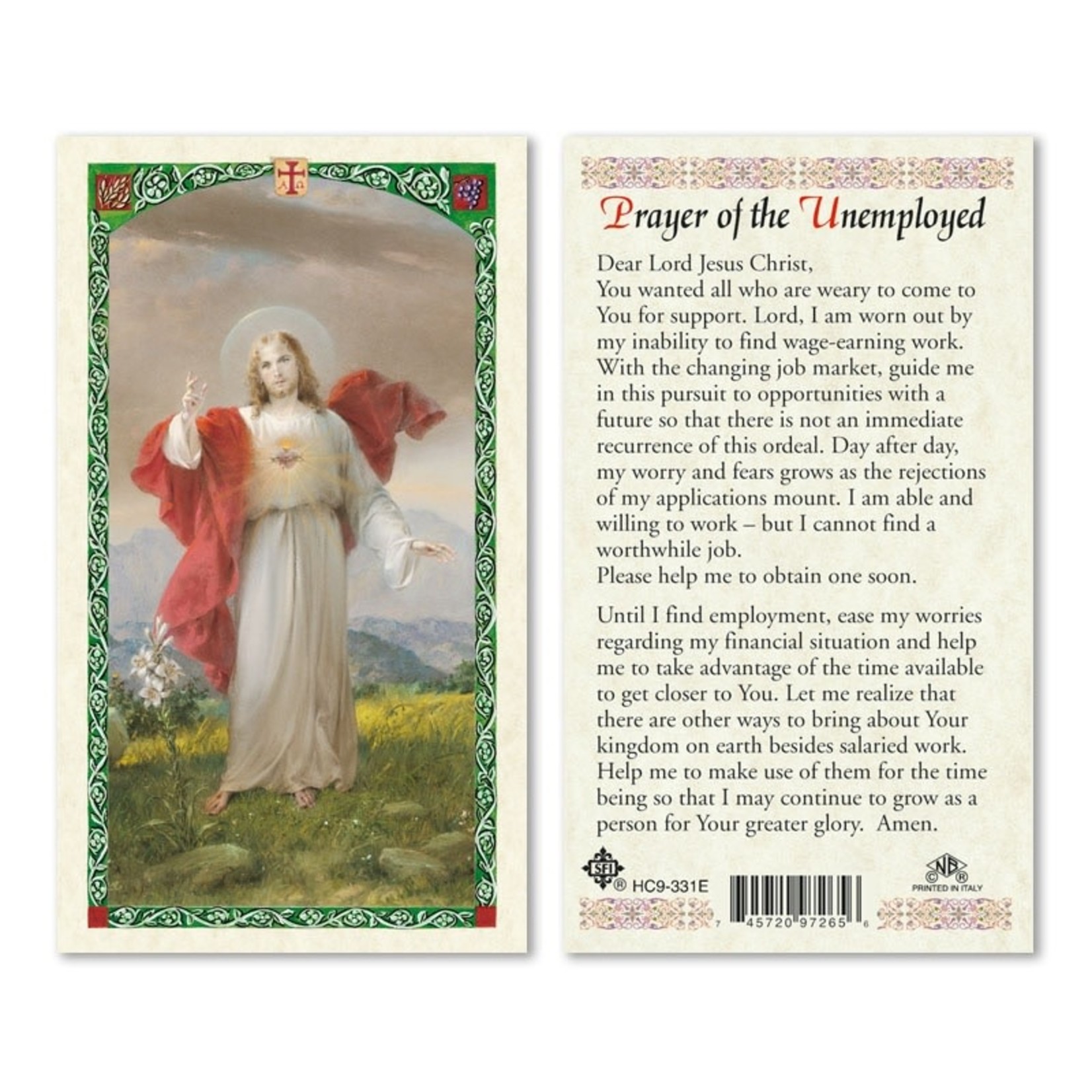 Prayer Card for Unemployed (Sacred Heart)