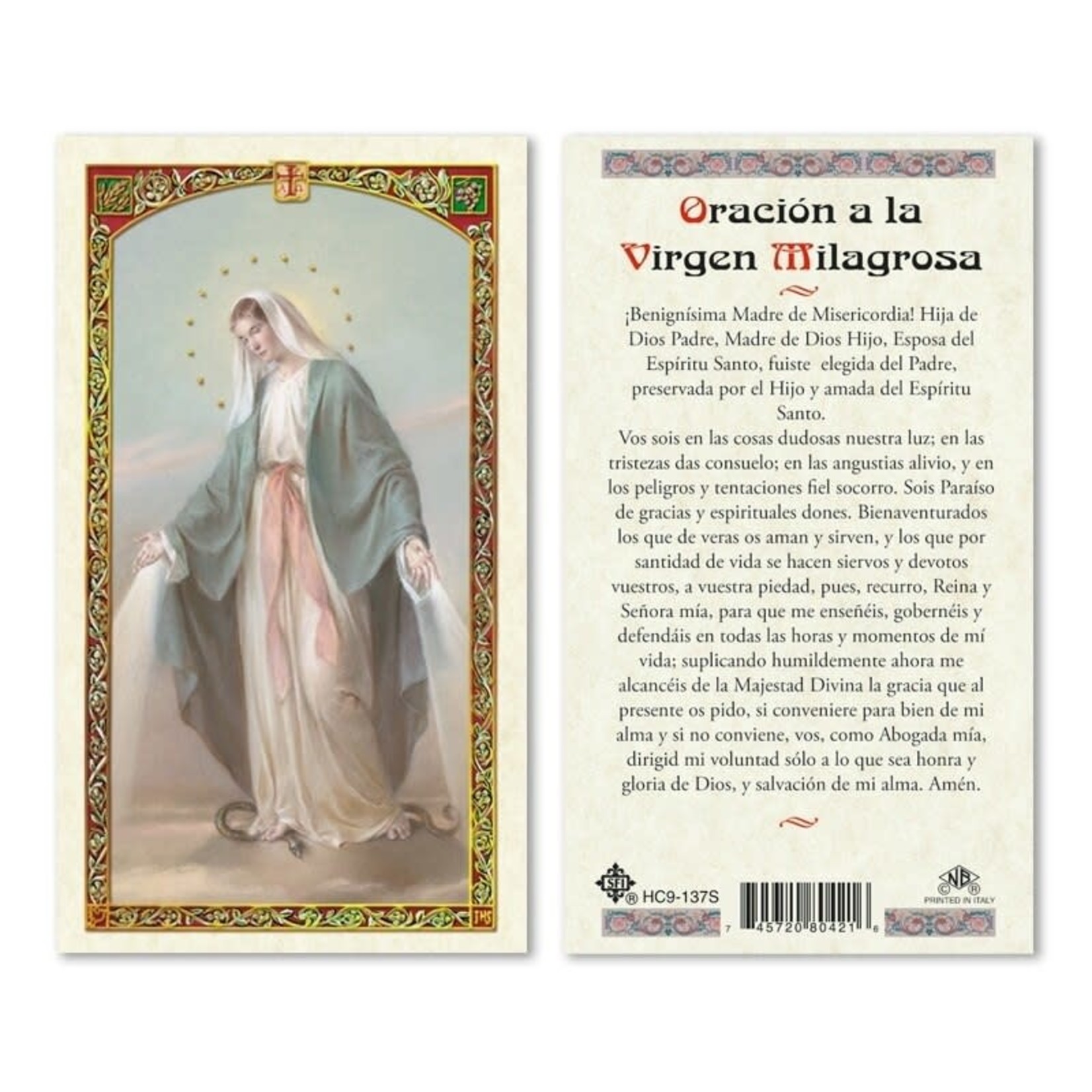 Oracion a la Virgen Milagrosa Prayer Card (Spanish)