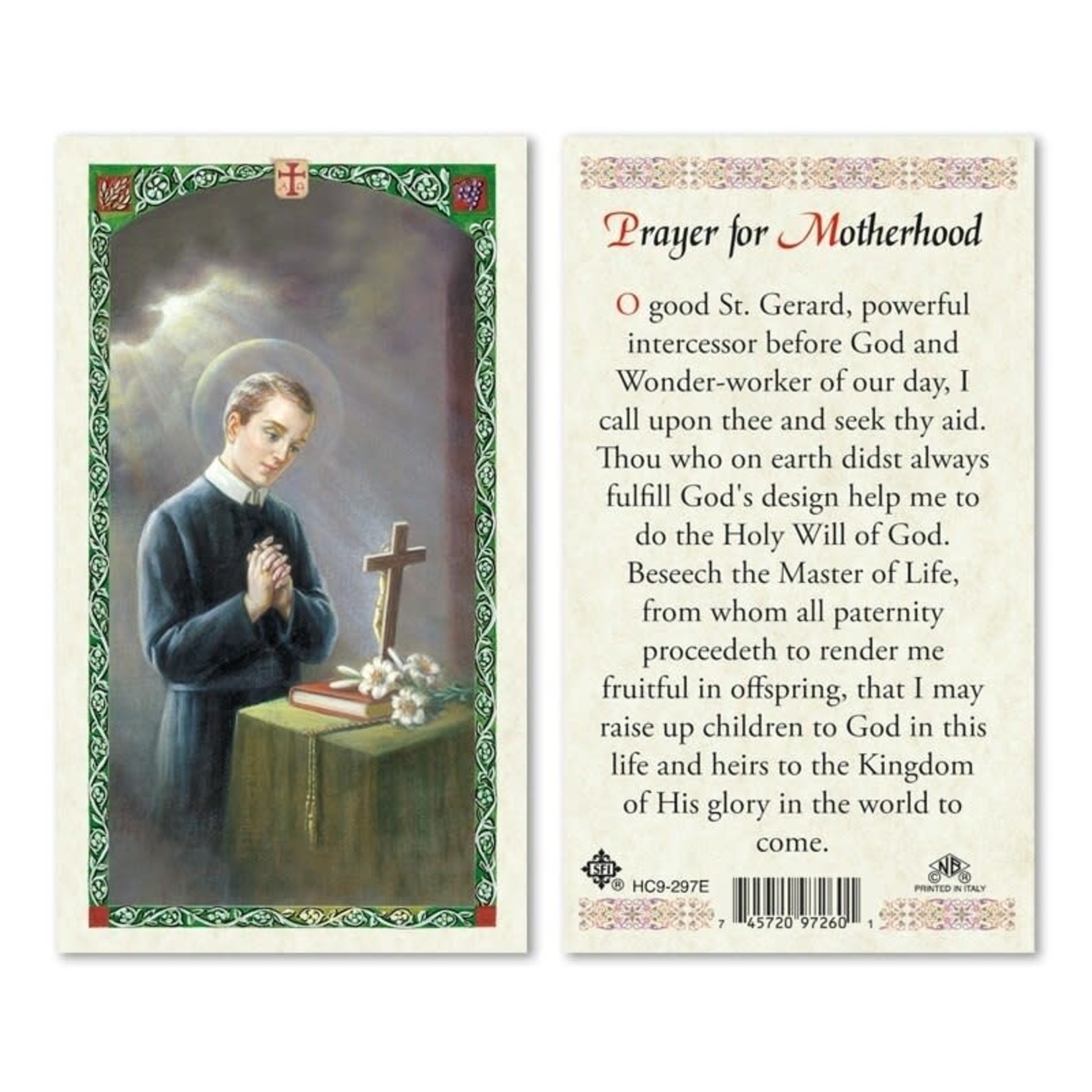 Prayer Card St Gerard Prayer for Motherhood