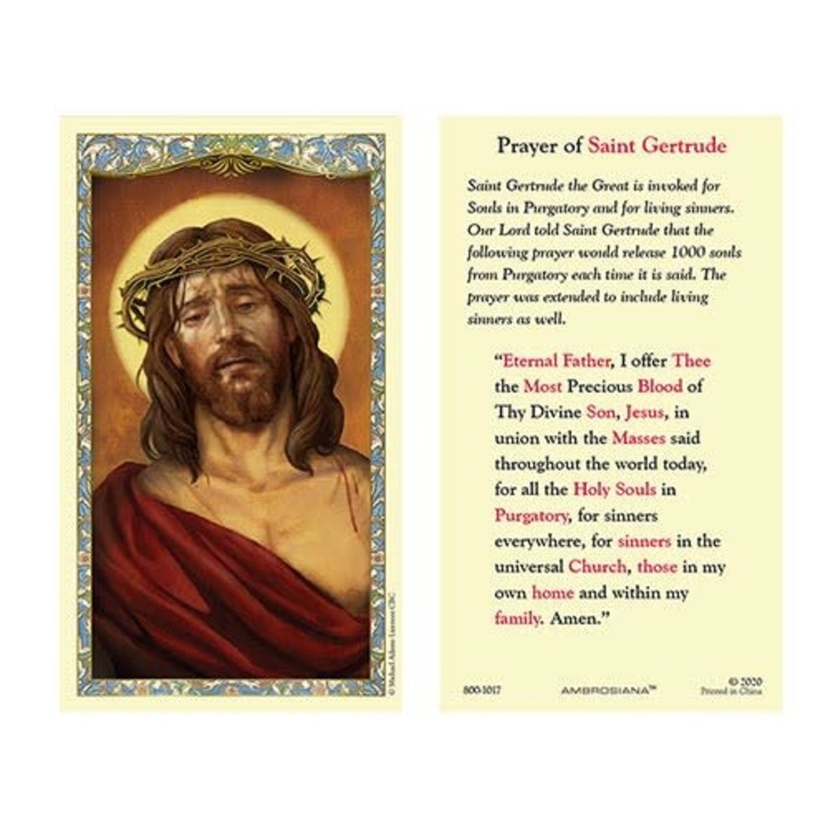 Prayer Card of St Gertrude Holy Souls in Purgatory