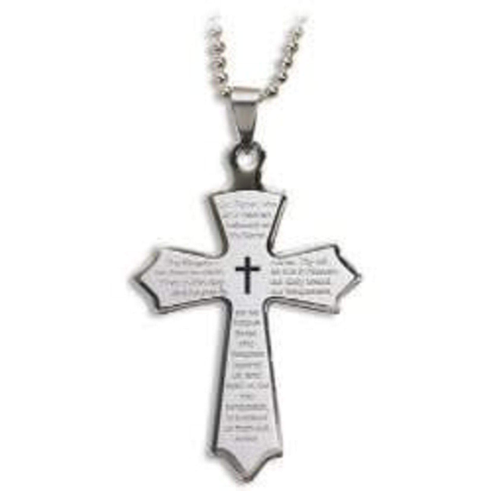 Our Father Laser Engraved Stainless Steel Cross w/ Chain