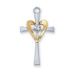 Sterling Cross with Gold Heart Pendant L9117