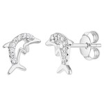925 Sterling Silver Cubic Zirconia Dolphin Earrings