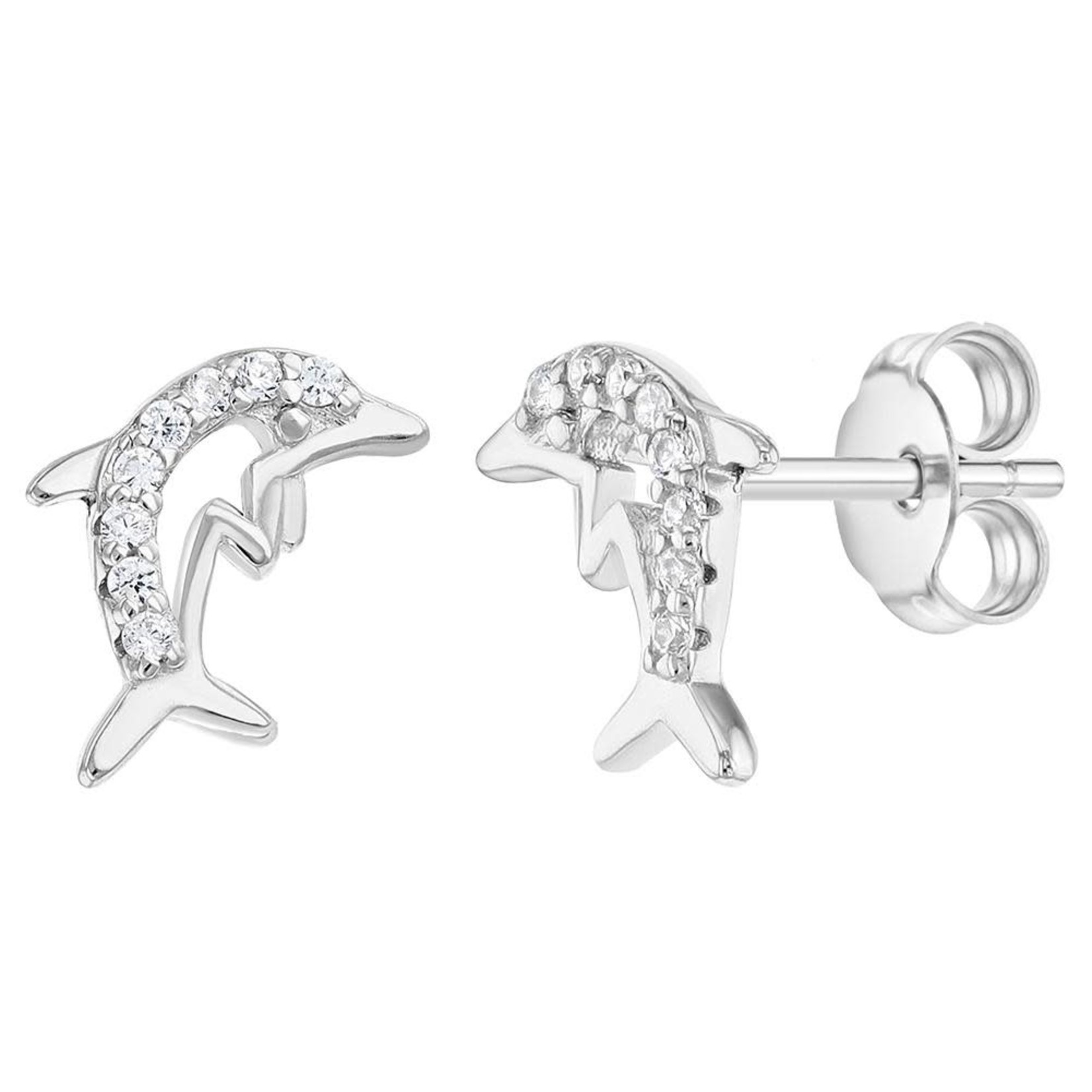 925 Sterling Silver Cubic Zirconia Dolphin Earrings