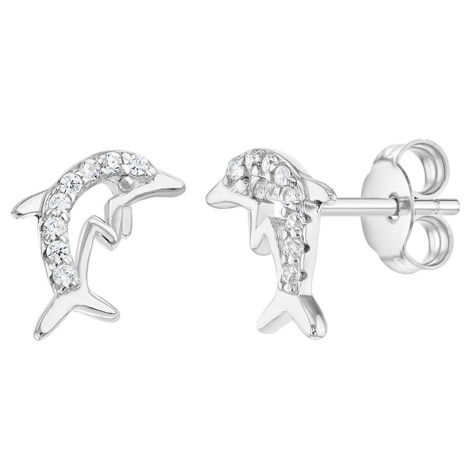 In Season Jewelry 925 Sterling w/ clear CZ Dolphin Earrings