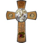 Standing Wood Cross with Eucharist Symbols