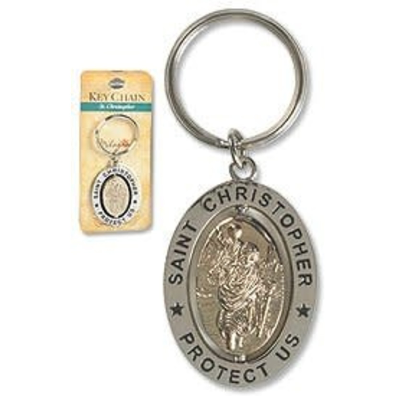 St Christopher Revolving Two Tone Keychain