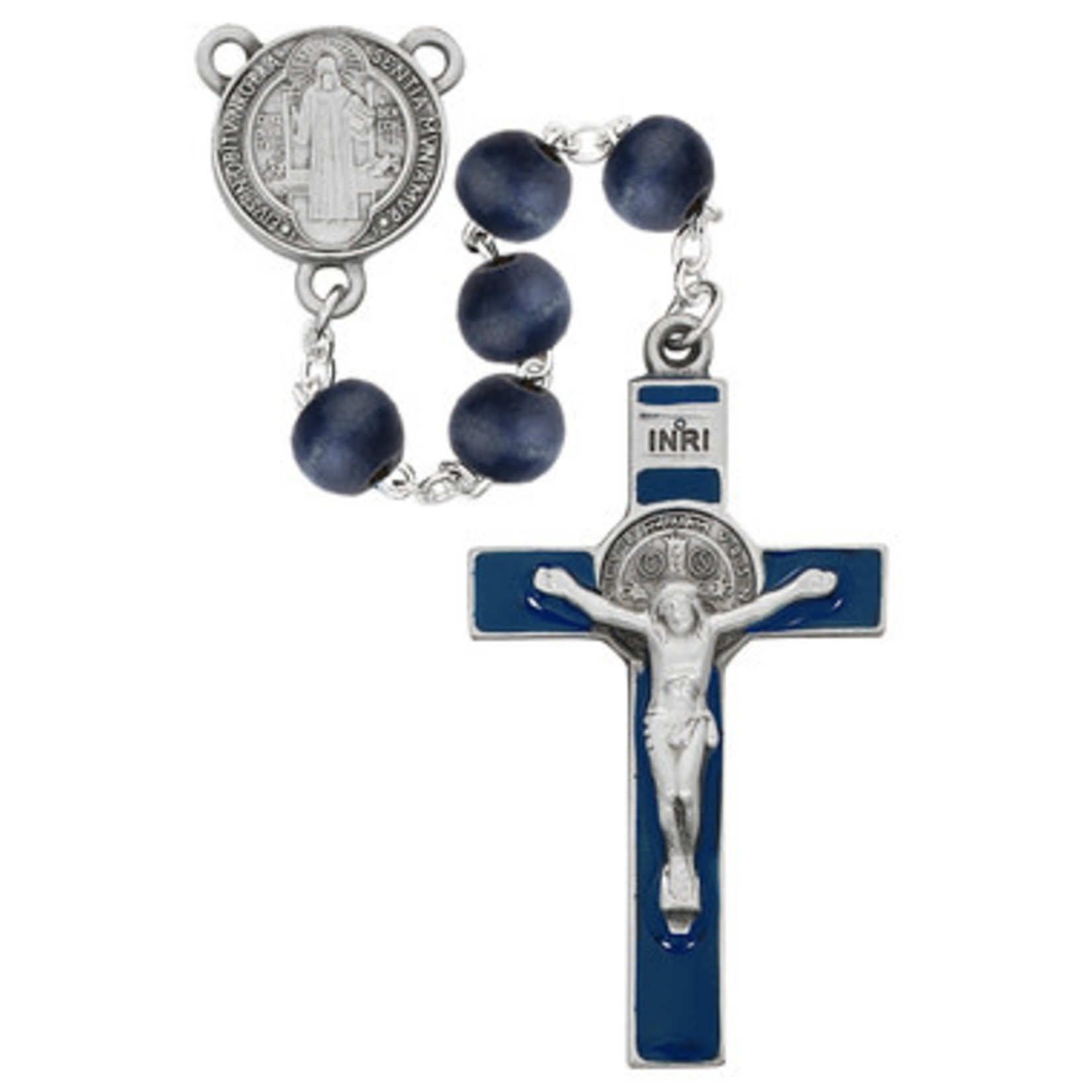 Blue Wood & Pewter St Benedict Deluxe Rosary