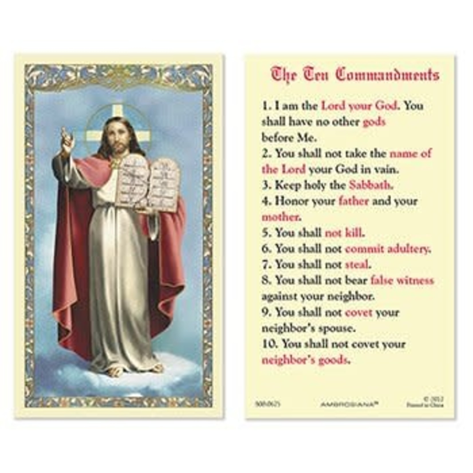 Prayer Card The Ten Commandments