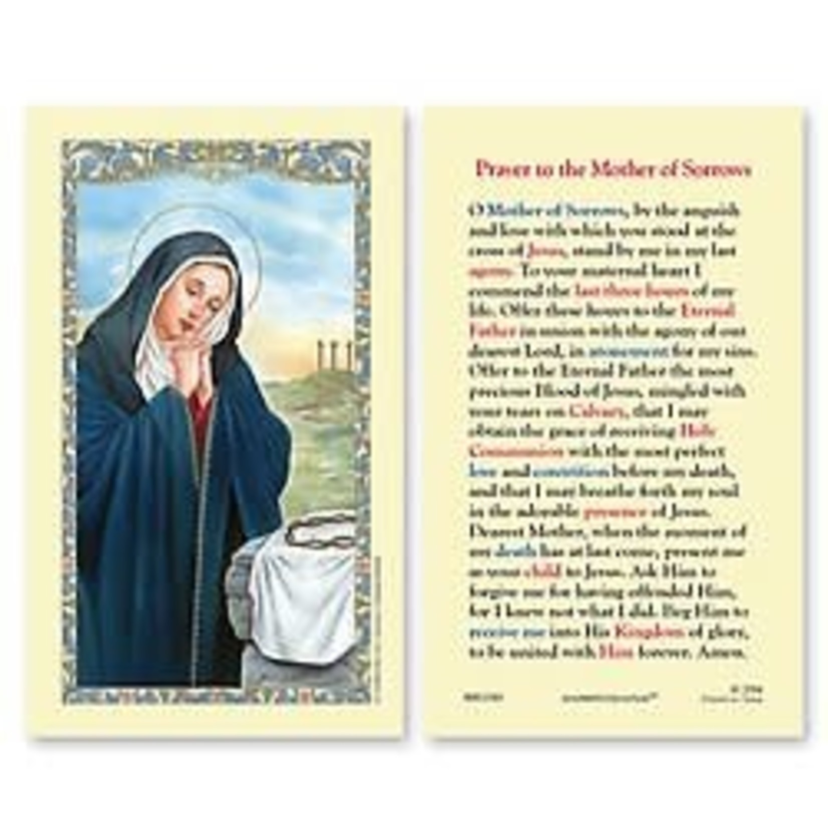 Prayer Card Mother of Sorrows