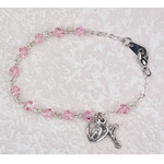 Pink Tincut Crystal Bracelet  w/ Sterling 6 1/2"