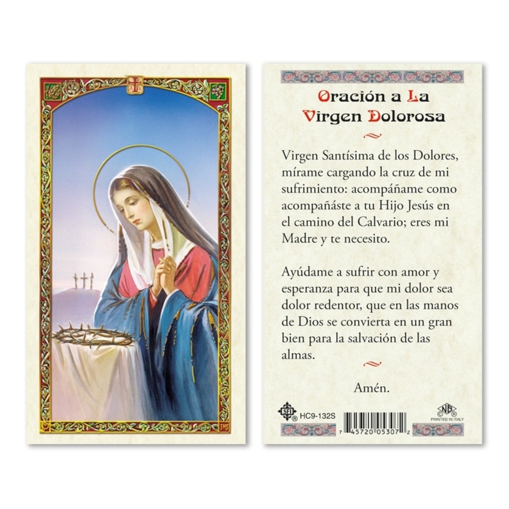 Oracion a la Virgen Dolorosa Prayer Card (Spanish)