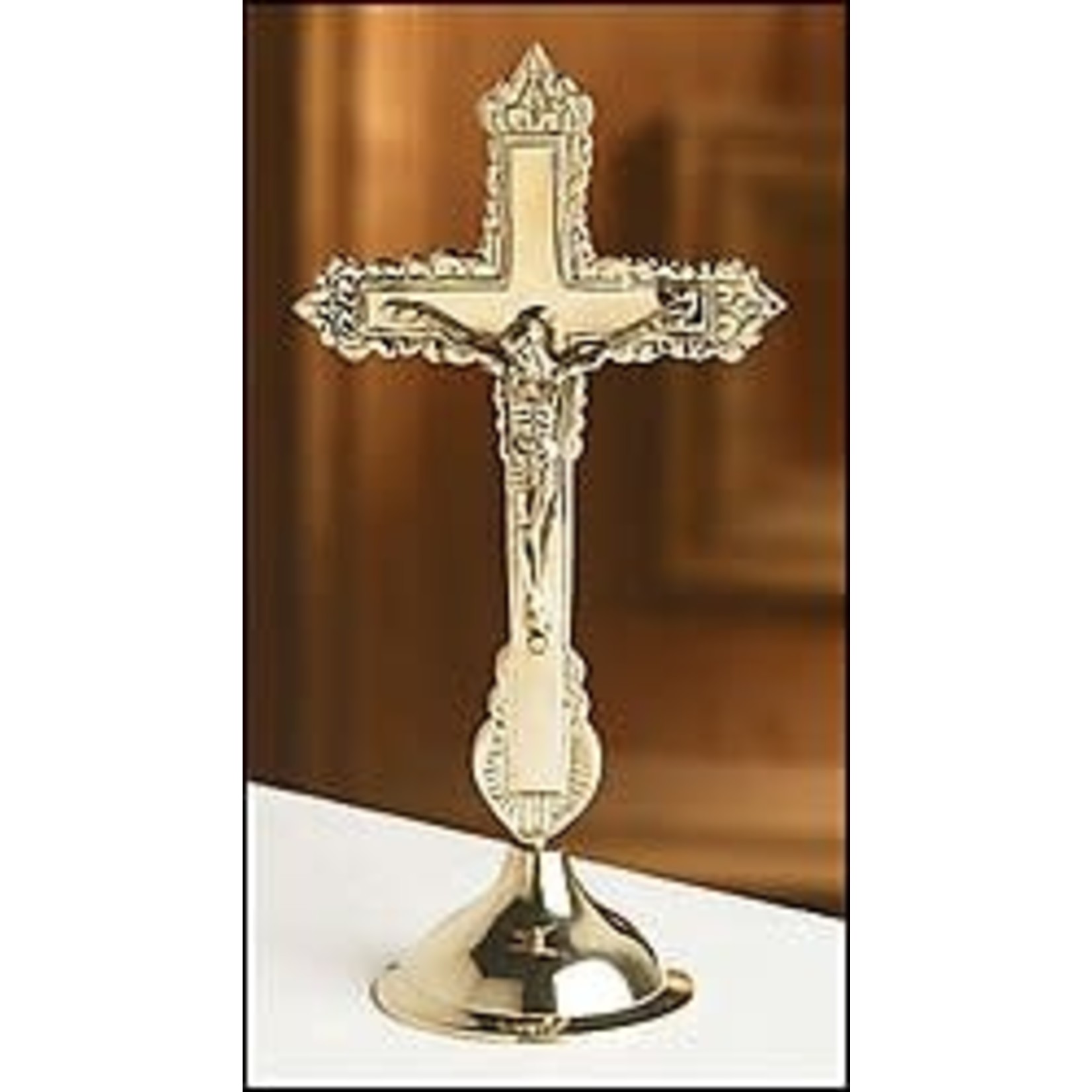 Sudbury Brass 9" Polished Brass Standing Crucifix