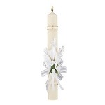 First Communion Candle White Lilys and Ribbon