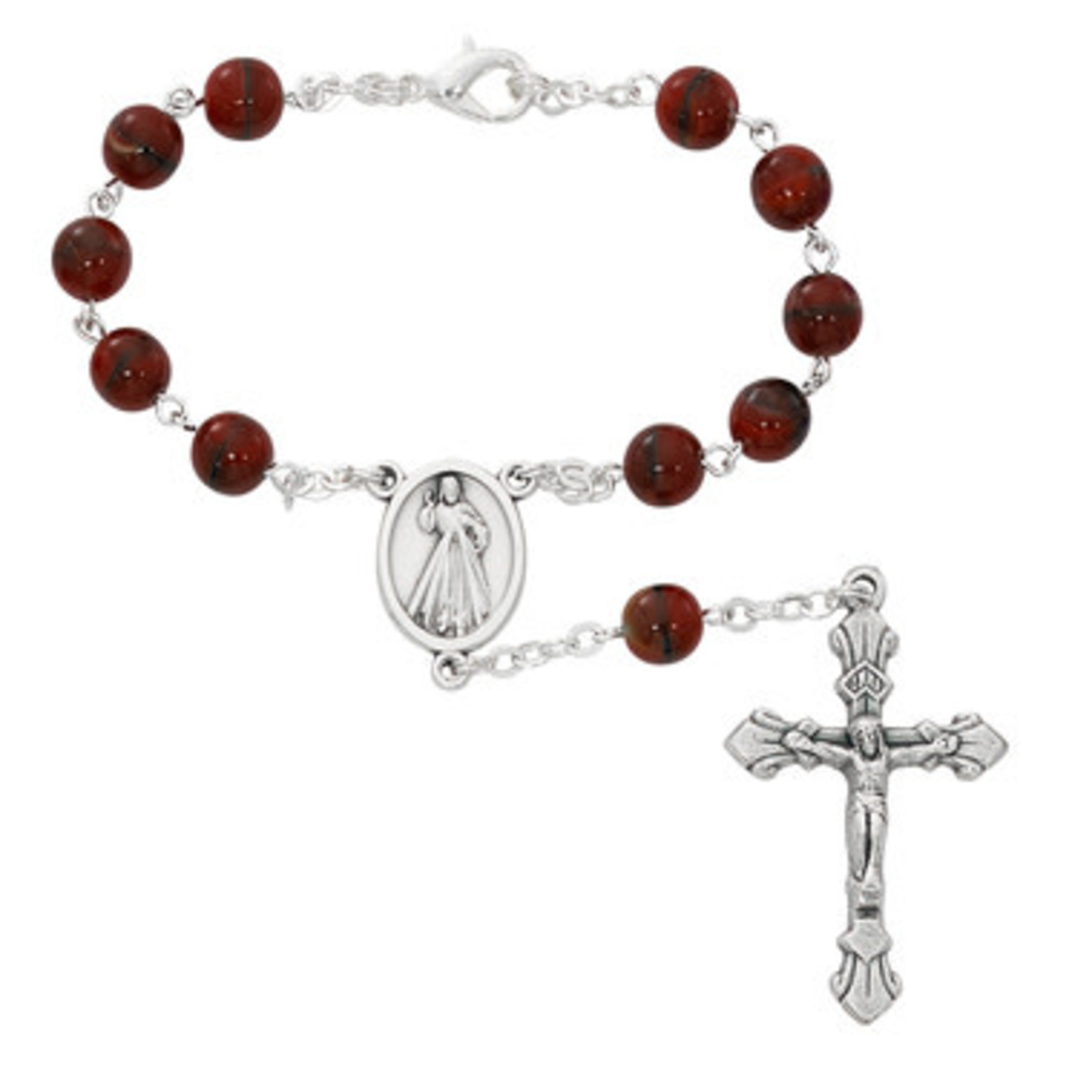 McVan Divine Mercy  Auto Rosary Marble Red Beads