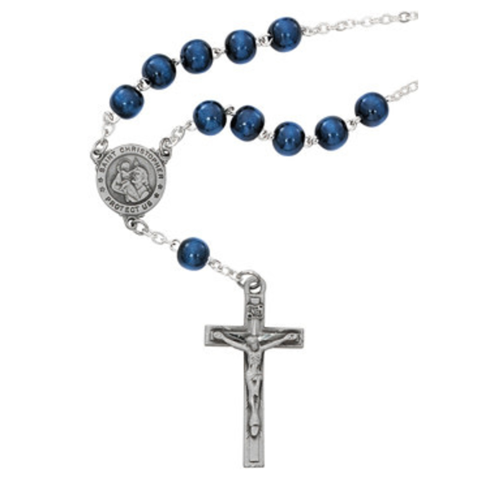 St Christopher Auto Rosary Dark Blue Wood
