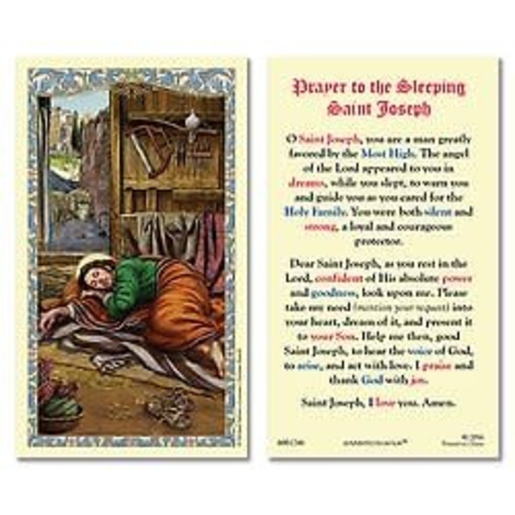Prayer Card Sleeping St Joseph