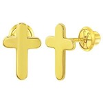 14K Gold Girls Cross Screw Back Earrings