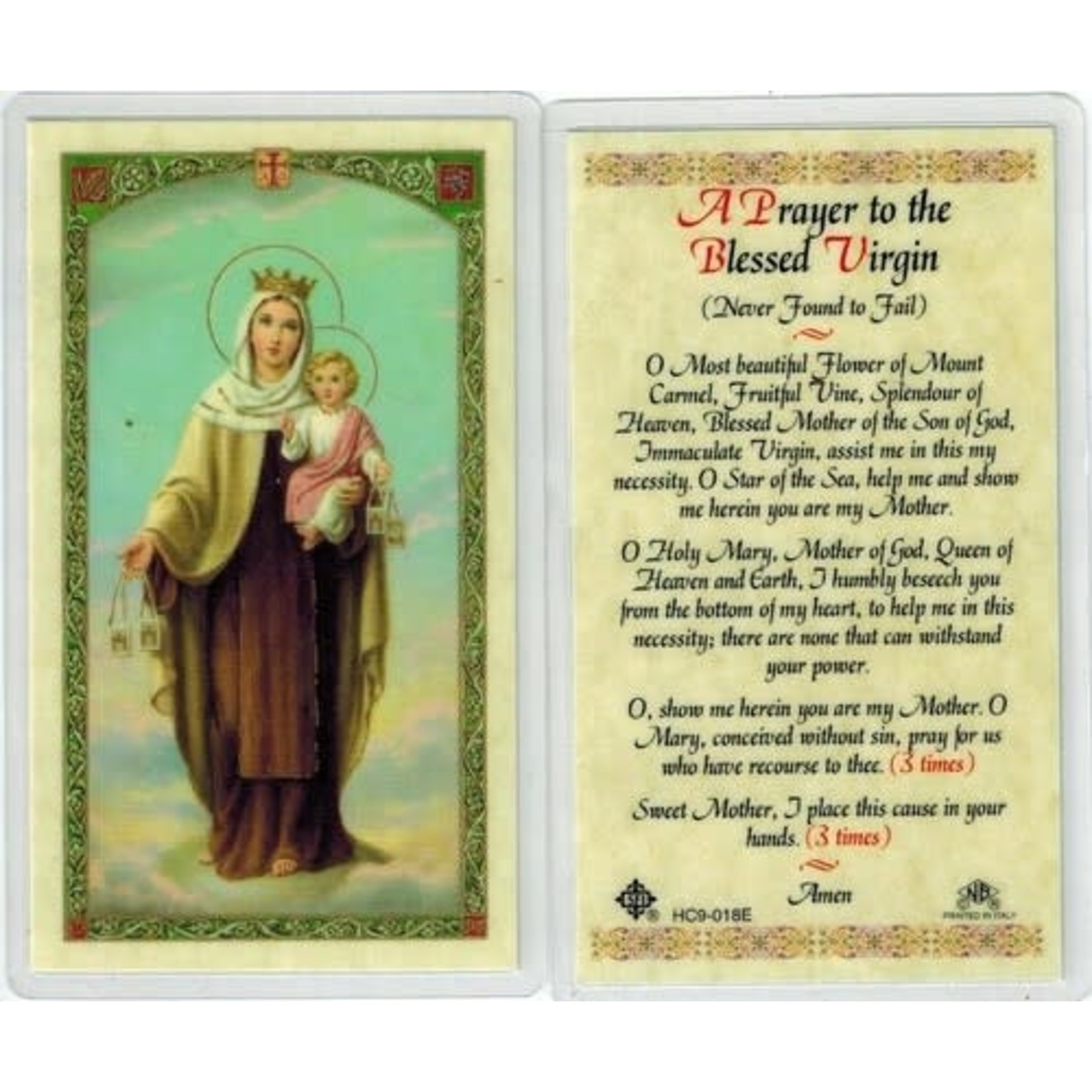 Prayer Card Our Lady of Mount Carmel
