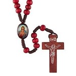 Corded Red Sacred Heart Wood Rosary