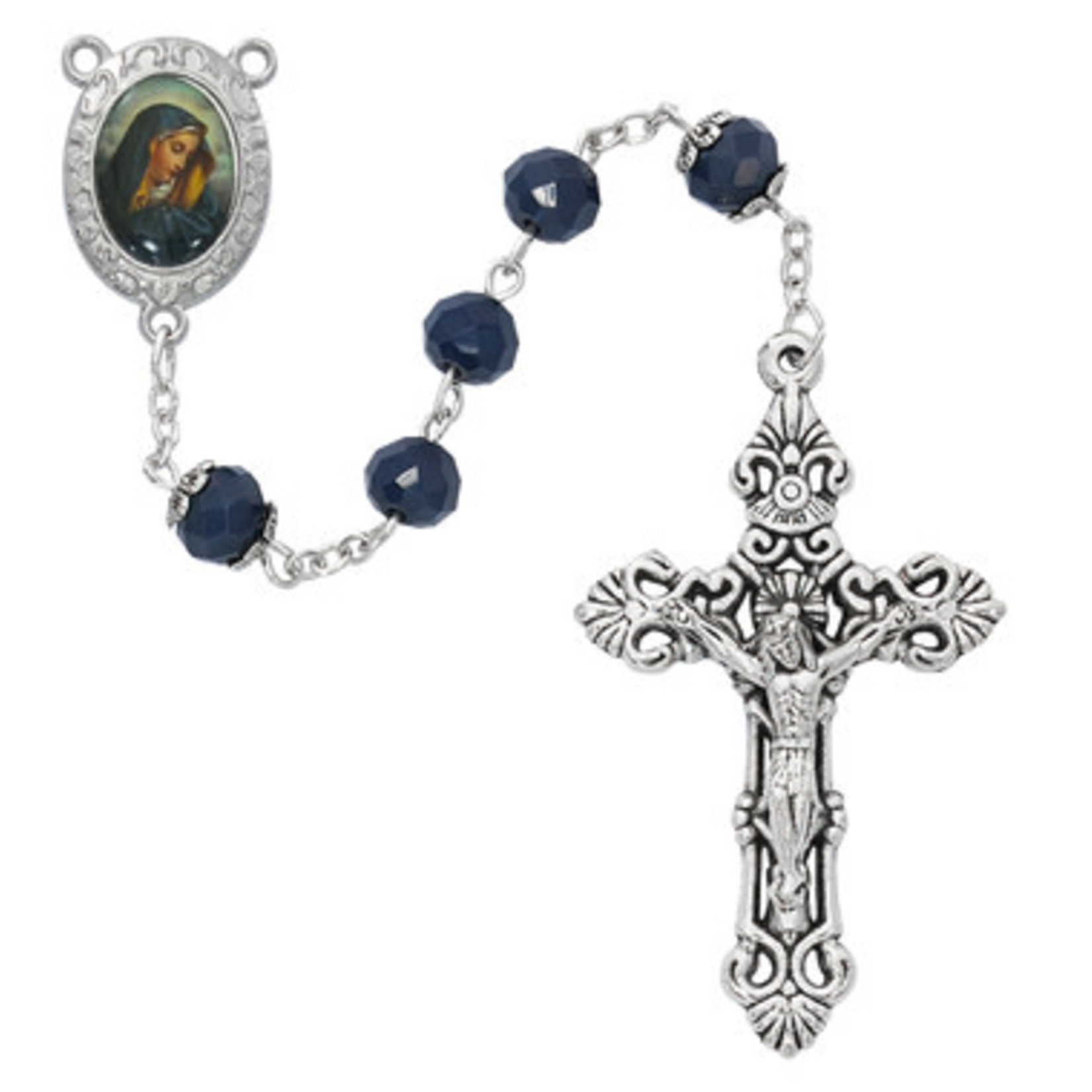 Our Lady of Sorrows Navy Blue Bead Rosary