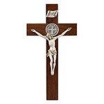 St Benedict Wall Crucifix 12" Walnut Stain