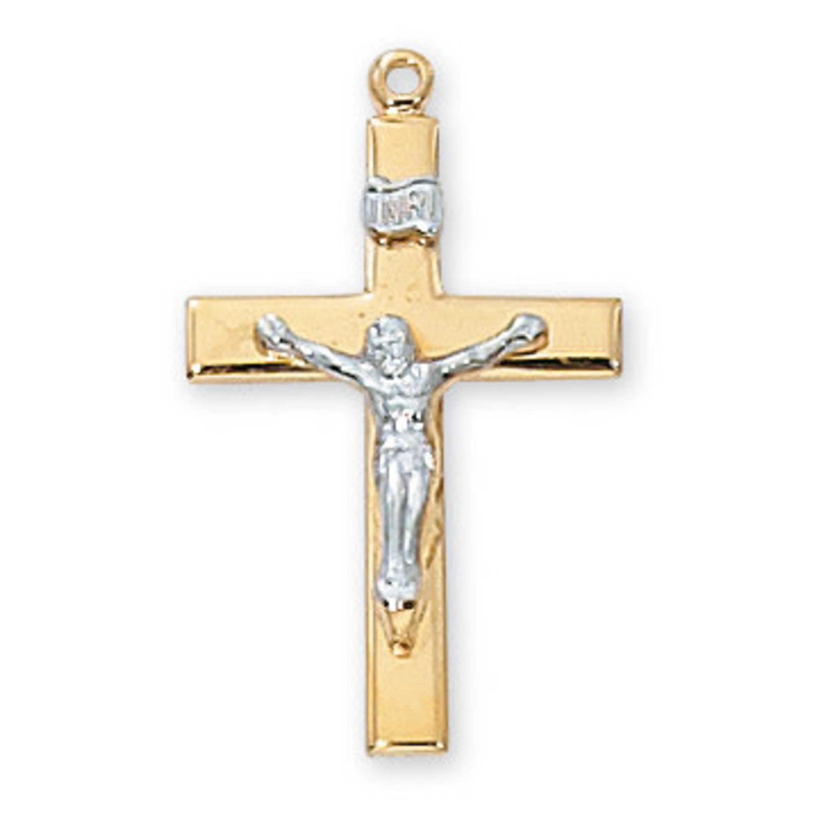 Two Tone Crucifix Gold over Sterling J7018