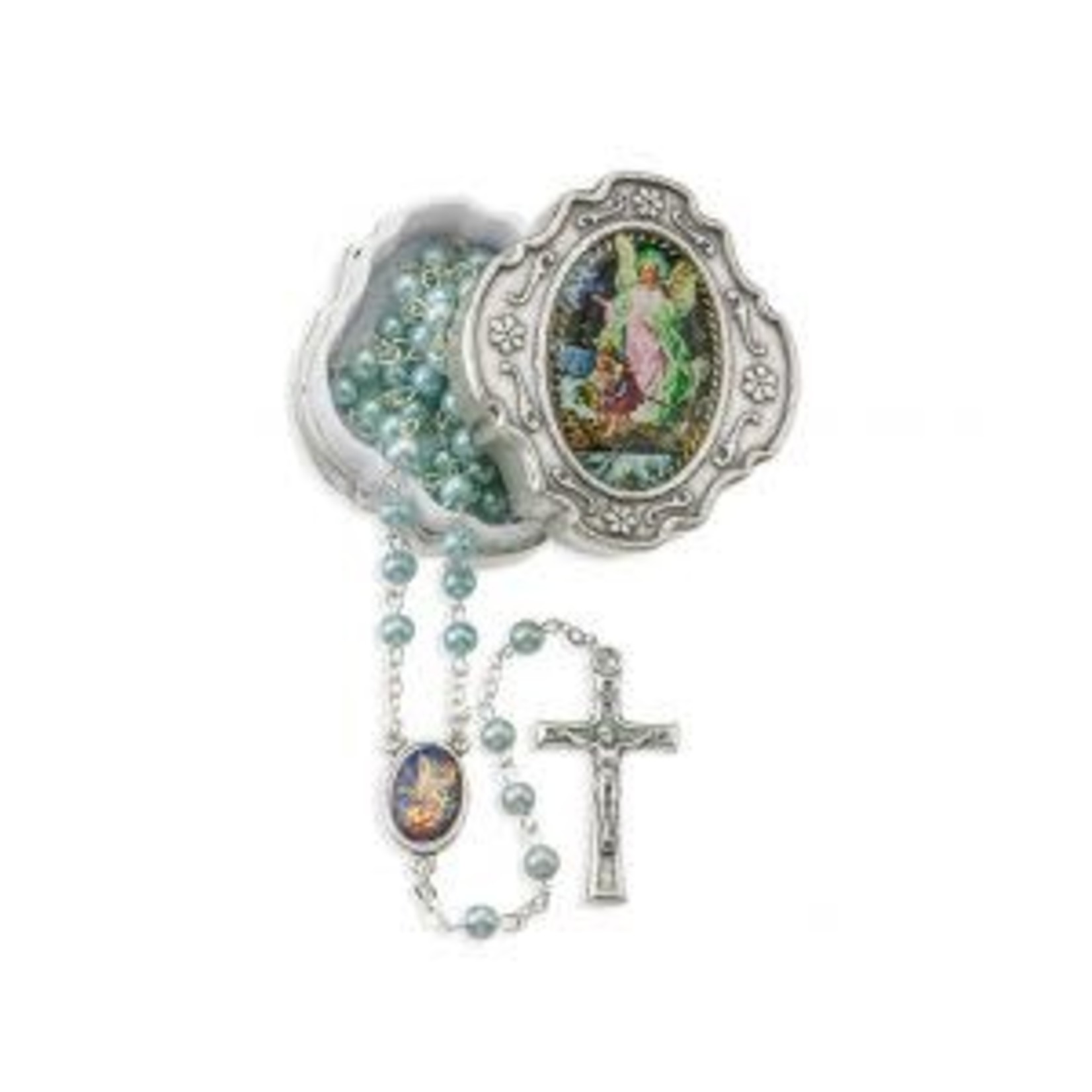 Guardian Angel Blue Rosary in Metal Box