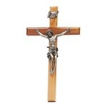 Olive Wood Wall Crucifix Beveled Edge 8"