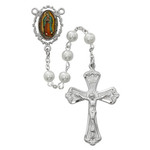 Our Lady of Guadalupe Silver and Pearl Bead Deluxe Rosary