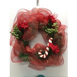 Door Wreath Red & Green w/ Candy Cane 16"