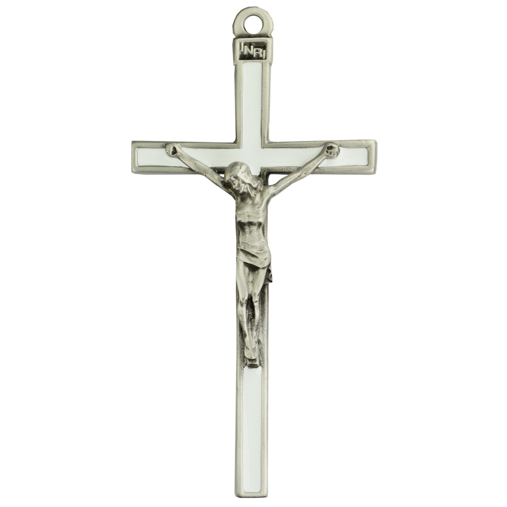 White Enamel/Silver Wall Crucifix 5"