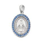 Miraculous Medal Sterling Silver with Blue Crystals L699