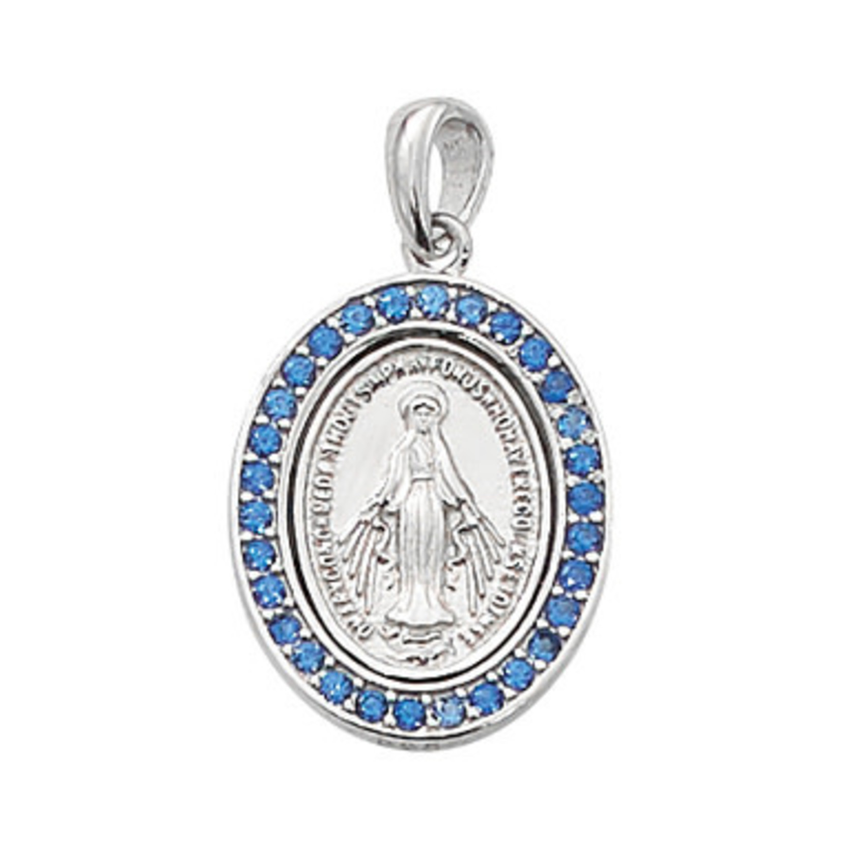 Miraculous Medal Sterling Silver with Blue Crystals L699