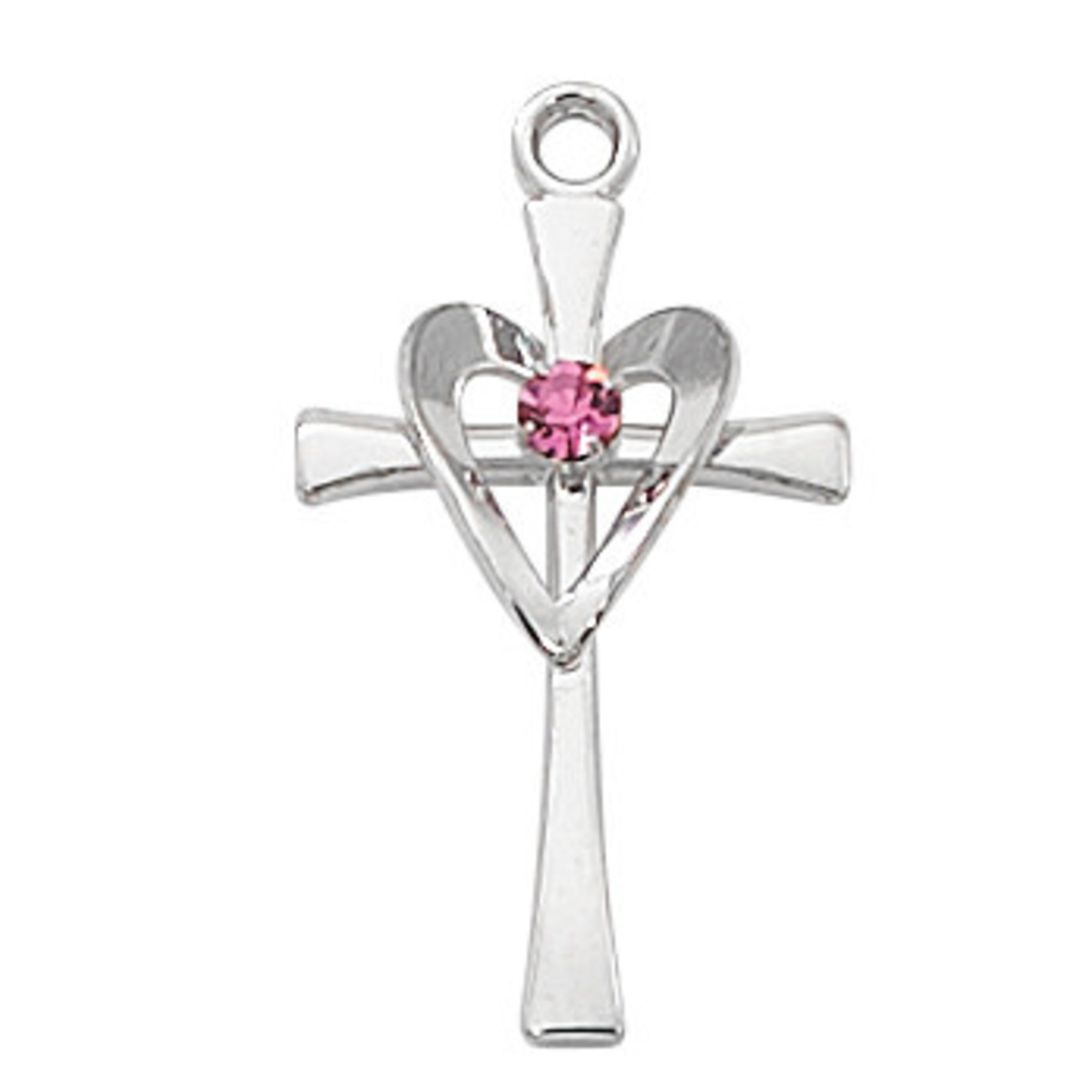 Sterling Cross with Heart and Pink Stone L9178