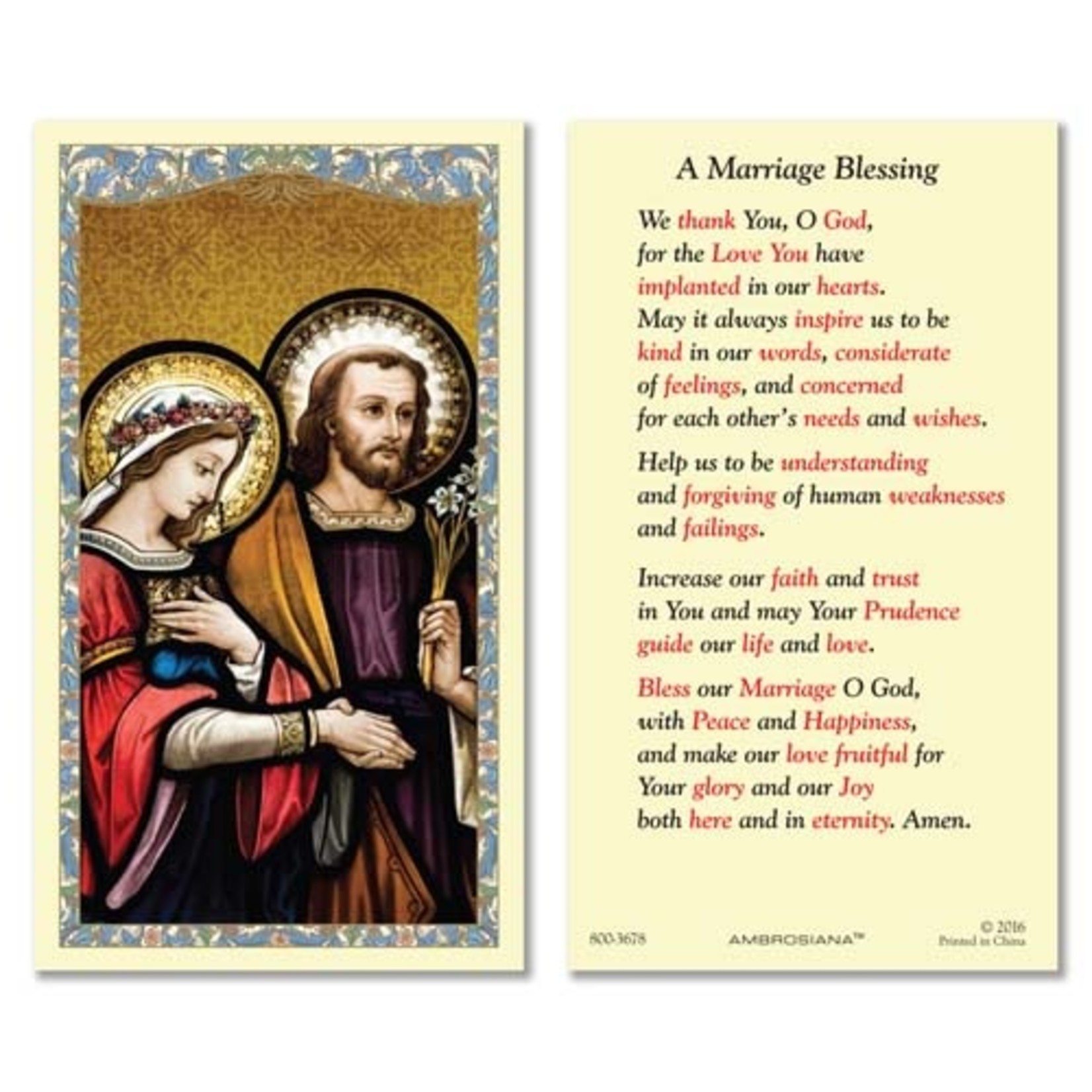 Prayer Card A Marriage Blessing - St. Paul's Catholic Books & Gifts