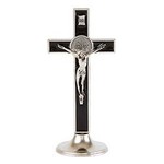 St Benedict Standing Crucifix Silver and Black