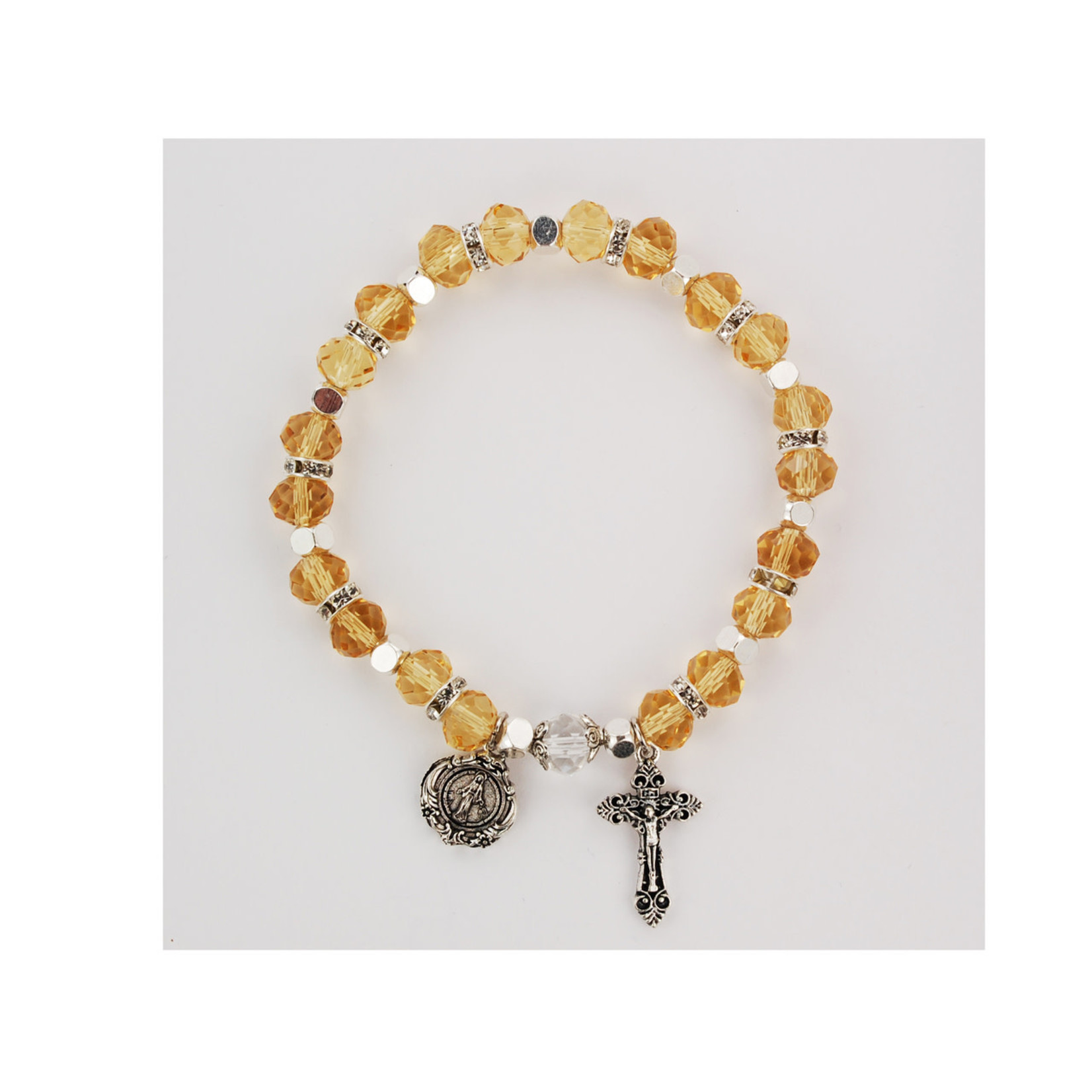 Topaz Bead Stretch Bracelet with Medals