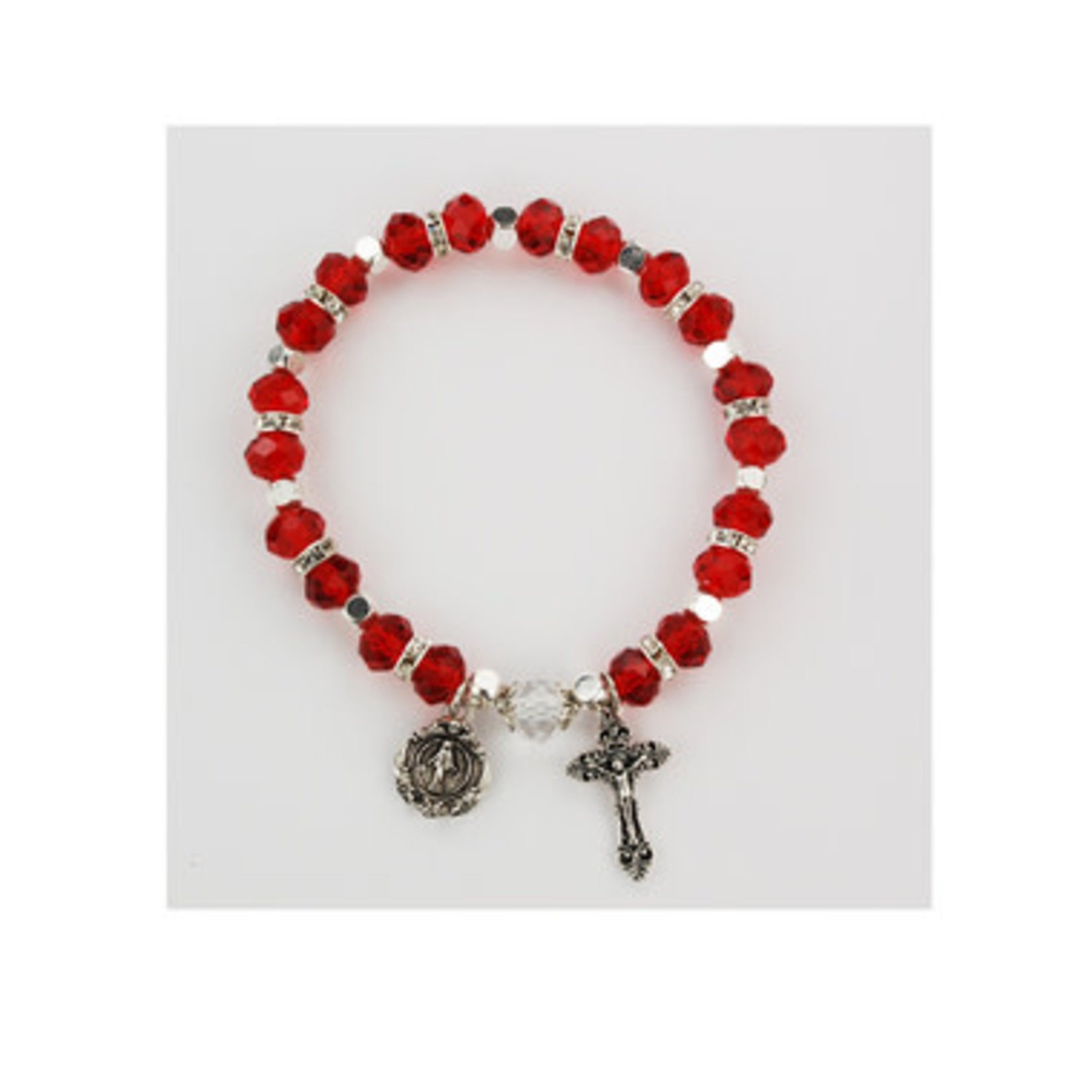 Ruby Red Rosary Stretch Bracelet