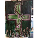 Panel Canvas Painting Wheat and Vines Cross