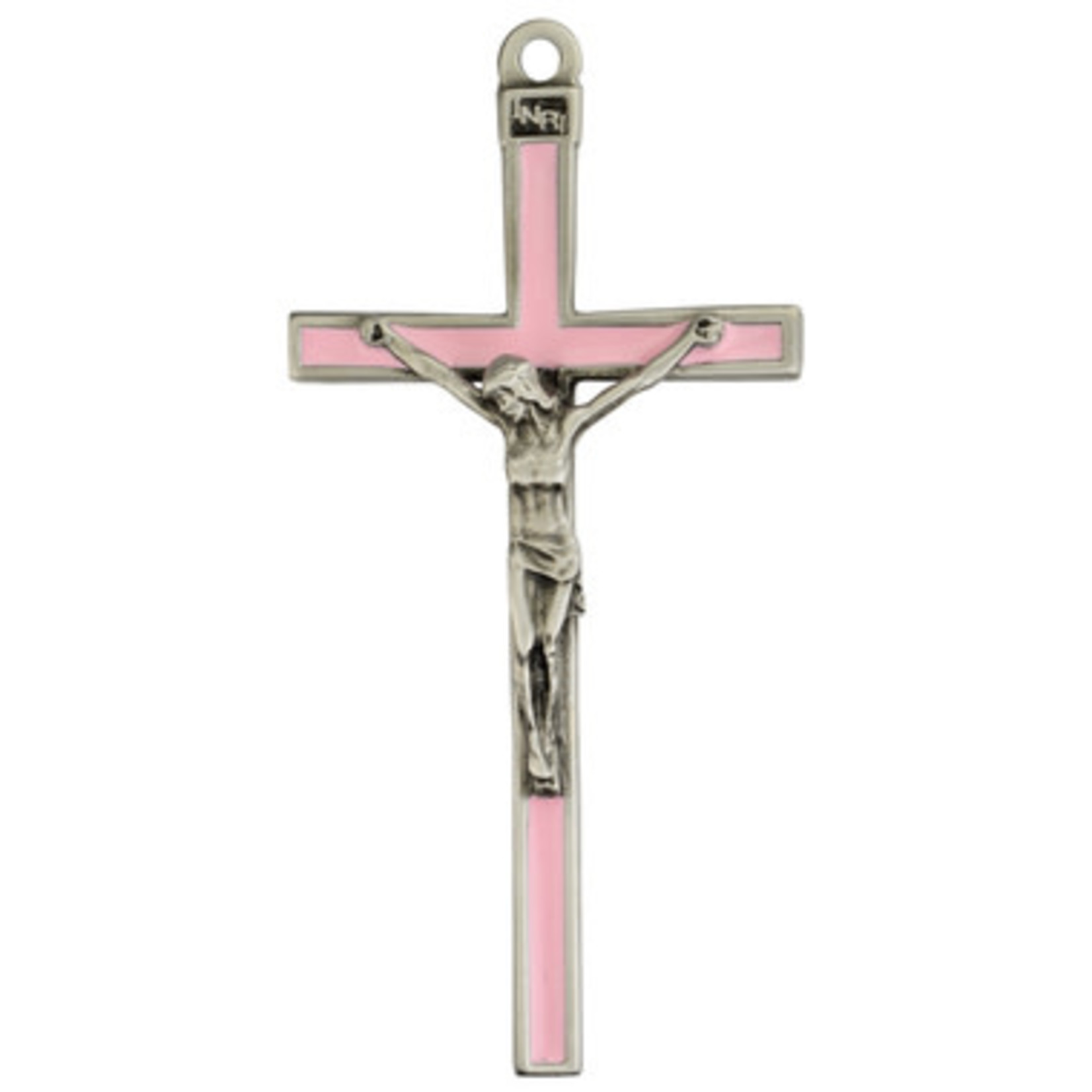 Pink Enamel/Silver Wall Crucifix 5"