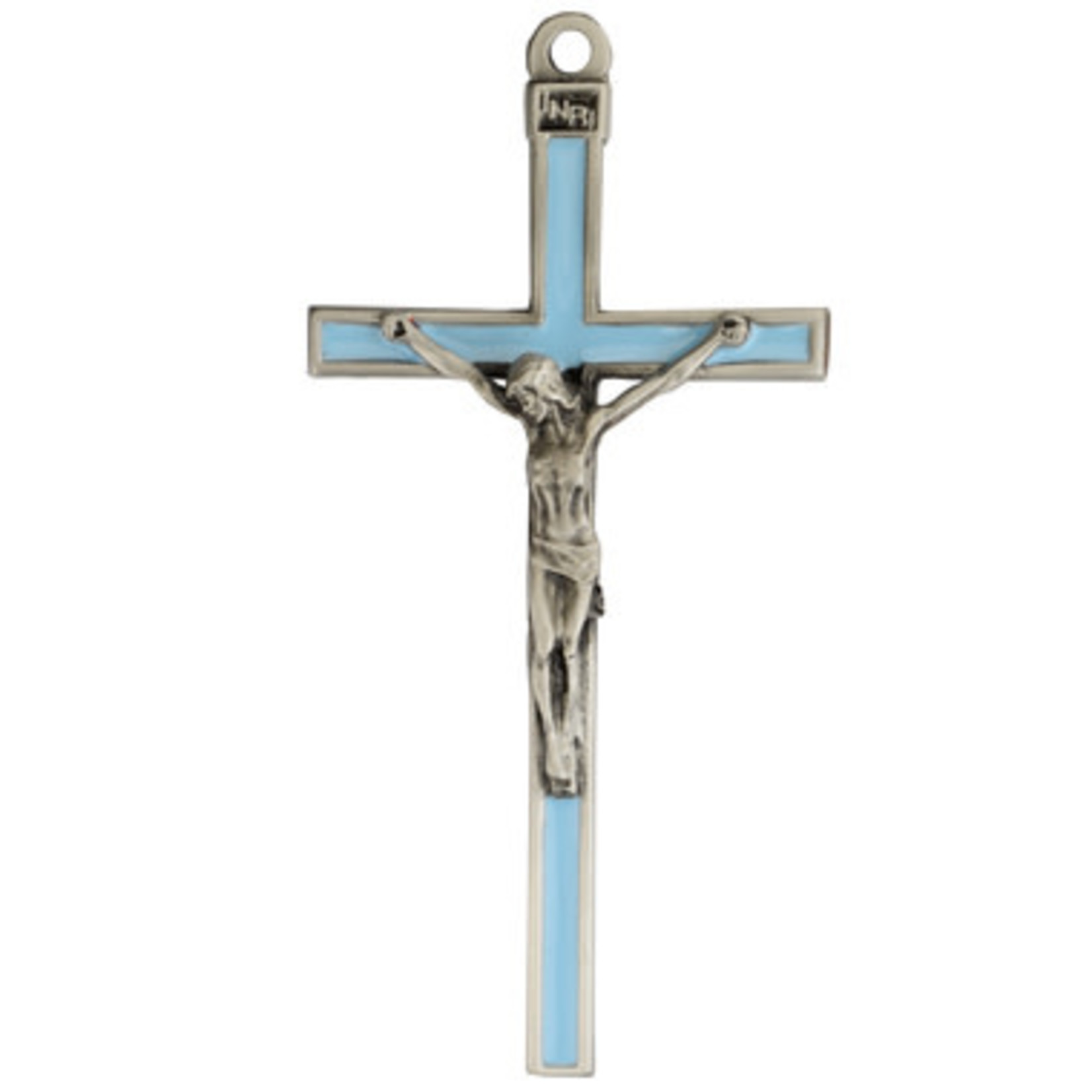 Blue Enamel/Silver Wall Crucifix 5"