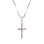 Sterling Silver Cross Pendant w/ Pink CZ