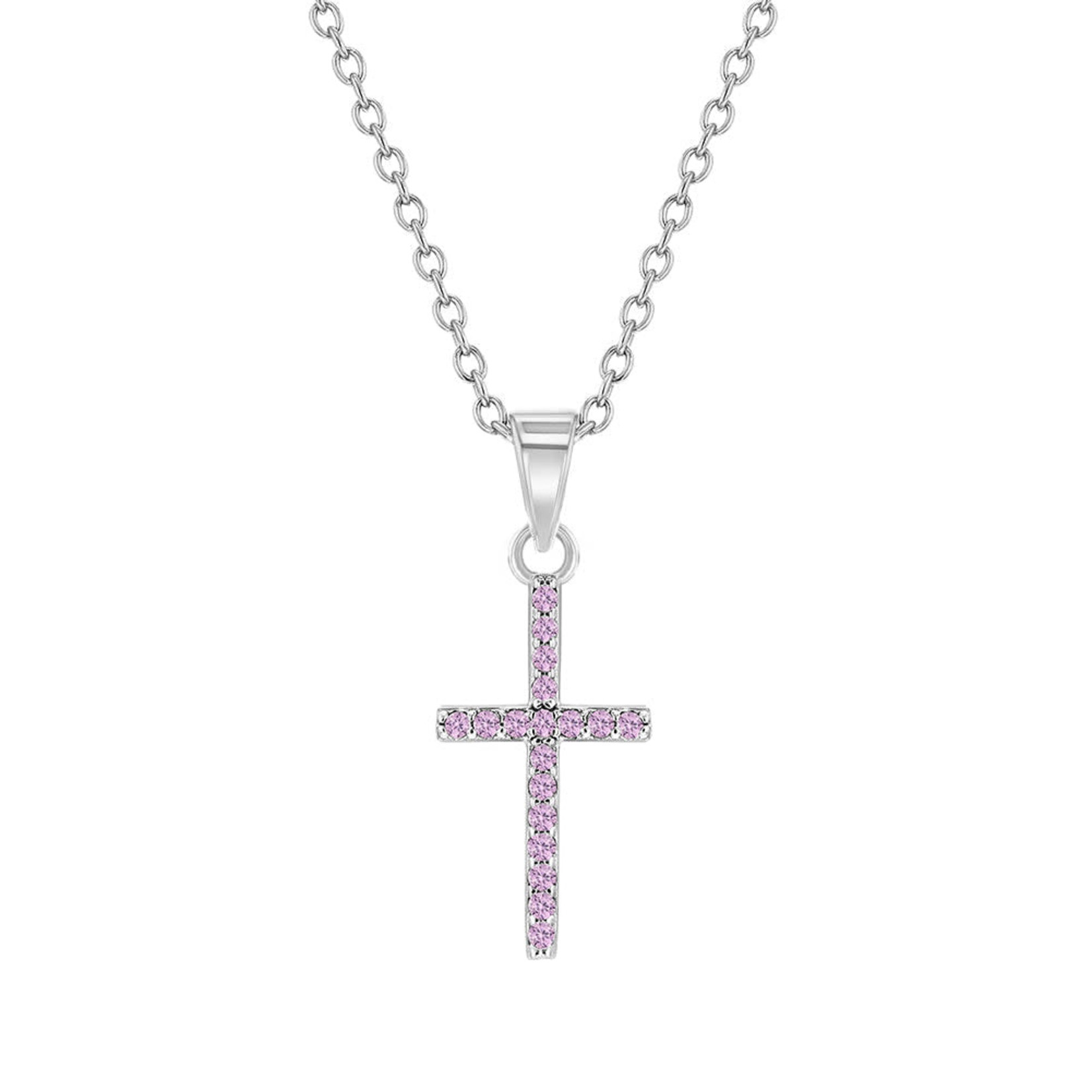 Sterling Silver Cross Pendant w/ Pink CZ