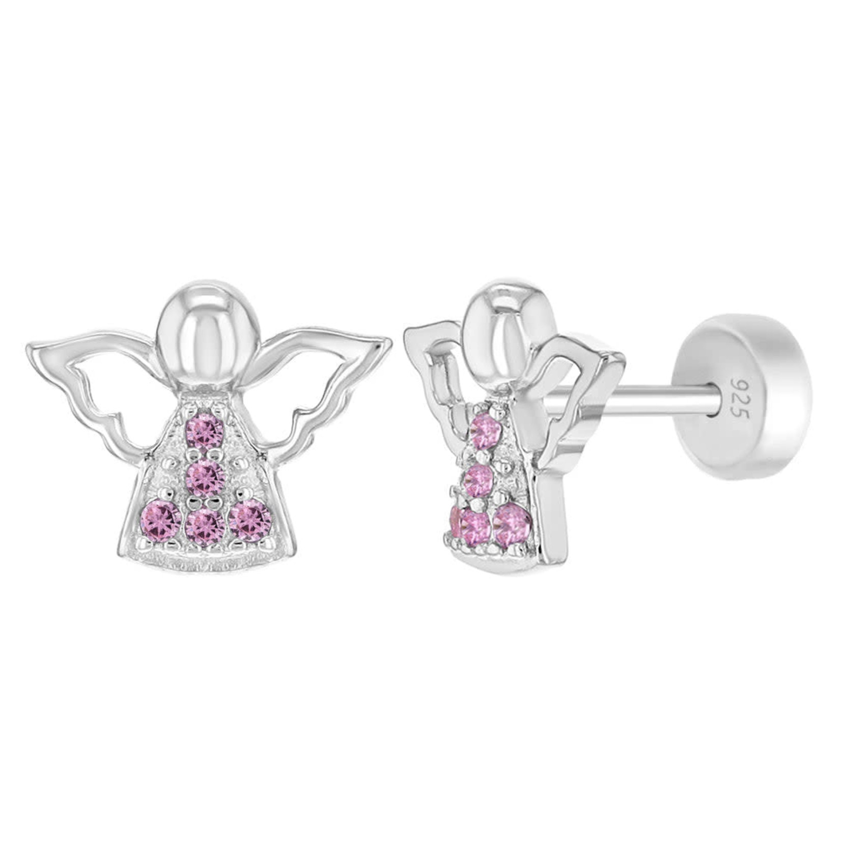 Sterling Angel Earrings with Pink CZ